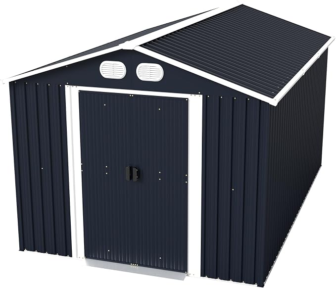 YOPTO 8x12 FT Outdoor Storage Shed, Metal Garden Shed with Window, Lockable Door & Sloped Roof, Large Waterproof Utility Tool Shed for Backyard, Garden, Patio, Lawn, Dark Gray
