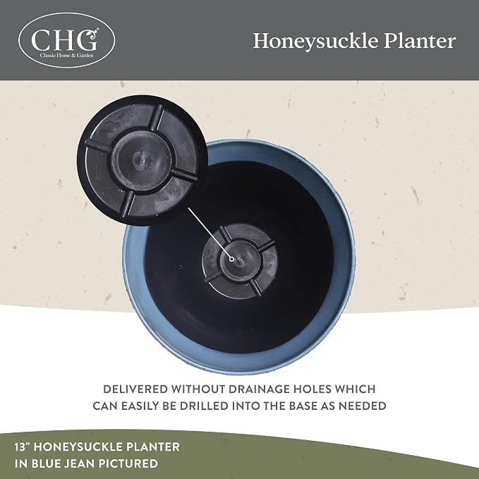 Honeysuckle Resin Planters - Lightweight Indoor & Outdoor Plant Pots - UV-Resistant Plastic Flower Pots - Pot Planters for Flowers & Herbs (15" Blue Jean) | Hand-Painted Finish Plant Pots, Lightweight Indoor Outdoor Planter, UV-Resistant, Great for Pat...