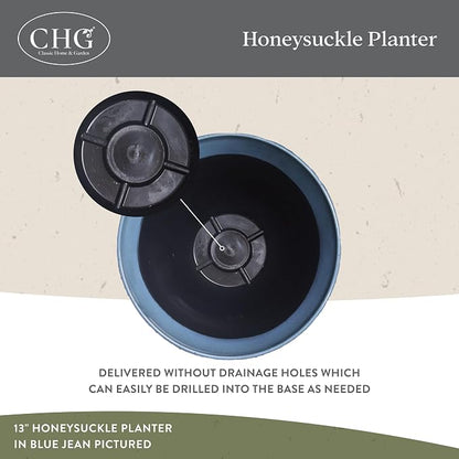 Honeysuckle Resin Planters - Lightweight Indoor & Outdoor Plant Pots - UV-Resistant Plastic Flower Pots - Pot Planters for Flowers & Herbs (15" Blue Jean) | Hand-Painted Finish Plant Pots, Lightweight Indoor Outdoor Planter, UV-Resistant, Great for Pat...