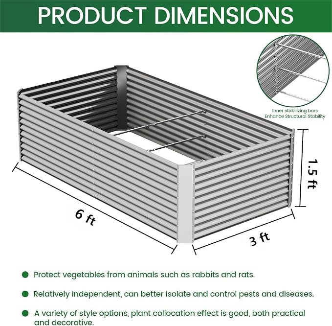 2pcs Tall Galvanized Raised Garden Bed Outdoor,Steel Garden Bed for Vegetables,Above Ground Garden Box for Flower,Metal Raised Beds for Gardening - 6x3ft