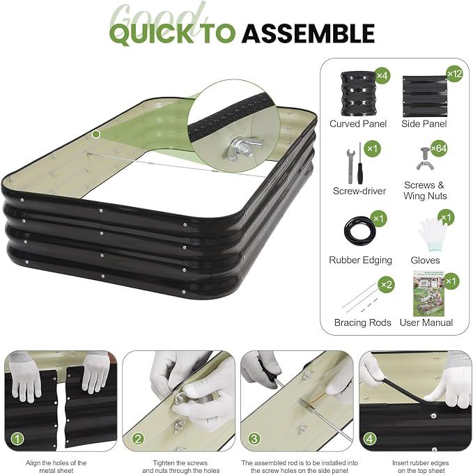 G GOOD GAIN 4-in-1 Adjustable Raised Garden Bed Kit | Galvanized Planter Boxes for Vegetables, Flowers | 12" Tall, Multiple Sizes (5x3x1ft, 4x4x1ft, 6x2x1ft, 7x1x1ft) | Outdoor Metal Raised Bed, Grey