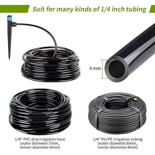 Drip Emitters for 1/4" Drip Irrigation Tubing 25 pcs Adjustable 360 Degree Fan Shape Water Flow Irrigation Drippers with Lock Barbed Irrigation Drip Heads Drip Spray Emitters for Flower Plants Garden