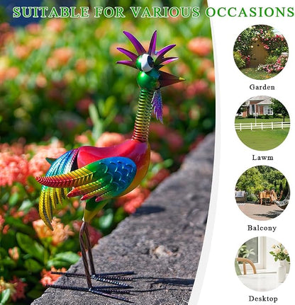 Metal Wacky Rooster Garden Statue for, Patio, Backyard, Lawn | 18'' Rooster Decor, Yard Statue Decorations Outdoor, Chicken Yard Art, Colorful