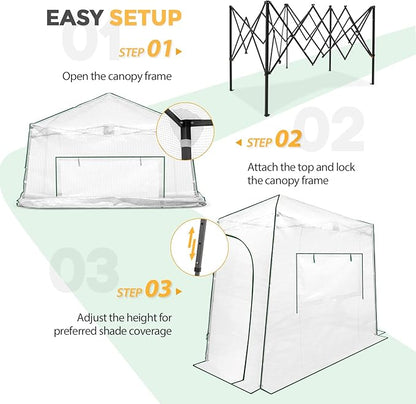 EAGLE PEAK 9x4 Portable Walk in Greenhouse, Pop Up Indoor Outdoor Greenhouse, Green House Kit with Zippered Roll-Up Doors and Windows, Lean-to Design, PE Cover, Clear/White