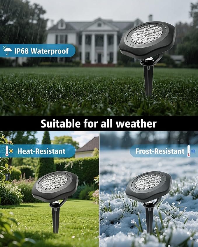 Solar Spot Lights Outdoor Waterproof IP68, 6000K Pond Lights | 3-in-1 LED Solar Landscape Lights, 2 Light Modes Path Lights for Underwater Pond Garden Yard Pathway
