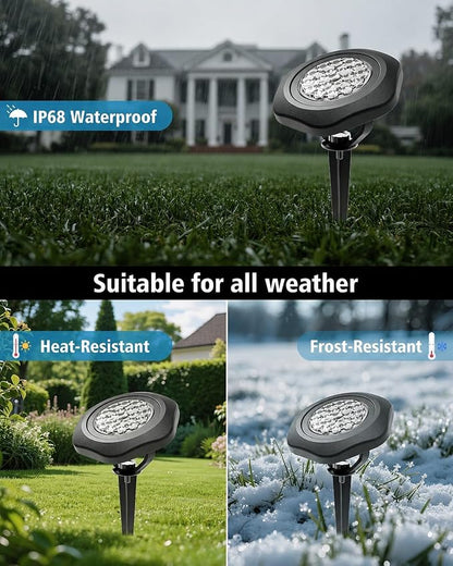 Solar Spot Lights Outdoor Waterproof IP68, 6000K Pond Lights | 3-in-1 LED Solar Landscape Lights, 2 Light Modes Path Lights for Underwater Pond Garden Yard Pathway
