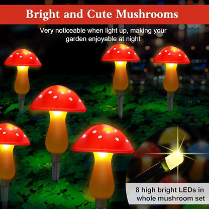 Mushroom Solar Lights Outdoor Waterproof Solar Mushrooms Stake Lights | 8 Mushrooms 8 Mode Whimsical Cute Outside Fariy Garden Yard Lawn Path Decor