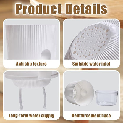 3 Pack - 5.5 Inch Self Watering Planter Pots for Indoor Plants - African Violet Pots with Wick Rope - White