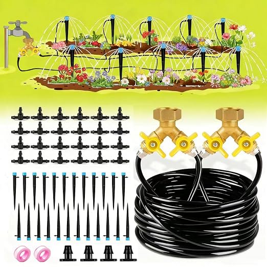 50ft Drip Irrigation Kit Plant Watering System 8x5mm Blank Distribution Tubing DIY Automatic Irrigation Equipment Set for Garden Greenhouse Flower Bed Patio Lawn