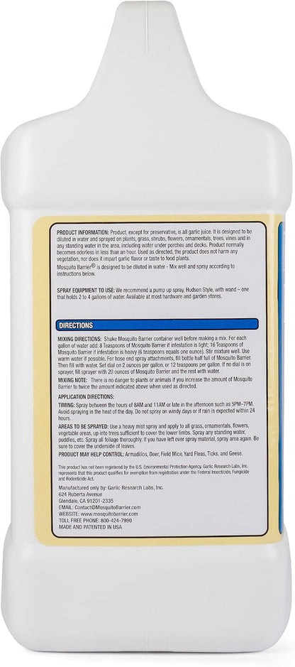 Mosquito Barrier Liquid Garlic Mosquito Repellent Concentrate, 1 Gallon – Professional Outdoor Treatment for Lawns, Landscapes & Perimeter Areas – Yard & Home Mosquito Protection