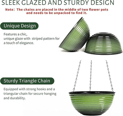 Vanslogreen 10 Inch Hanging Planter, 2 Pack Hanging Planters for Indoor Outdoor Plants, Hanging Pots with Drainage Holes for Garden Home (Green)