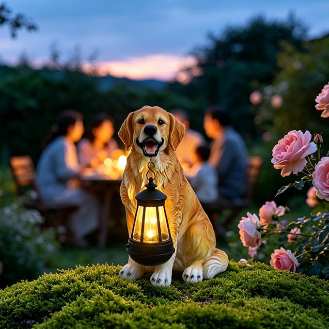 Afirst Solar Dog Statue Garden Decor, Outdoor Statue Decor with Solar Lantern Valentine's Day Gift Lovely Golden Retriever Figurine Patio Lawn Yard Art Ornaments Housewarming Gift
