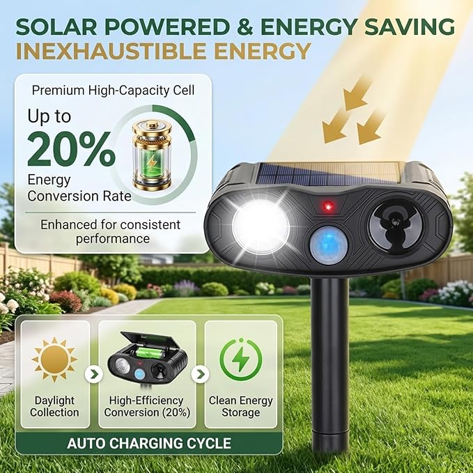 4Pack Sonic Fortress Pro Deer Repellent Devicess,Solar Animal Repeller | Ultrasonic Cat Repellent Outdoor with Motion Detection, Deer Repellent Devices with LED Flash Lights