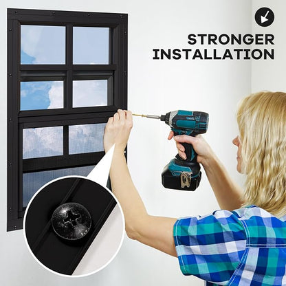 Shed Windows 2 Pack, Chicken Coop Windows 12" x 18" Black | Flush Mounted Small Windows with Tempered Glass and Fiberglass Screen for Shed, Barns, Playhouse, Household, Garage