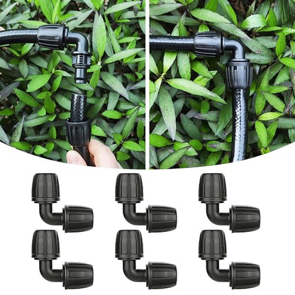 MIXC 1/2 Inch Drip Irrigation Fittings Barbed Elbow 6 Pack | Anti-Drop, Twist Lock Design, 1/2" ID X 0.67" OD, Fits 1/2'' Irrigation Tubing, Anti-Leak, for Raised Beds Irrigation System