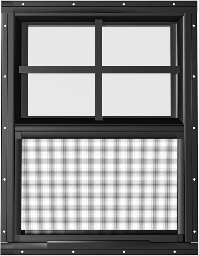 2 Pack Shed Windows 18" W x 23" H Flush Mount, Black Household Windows for Playhouses, Barns, Chicken Coop