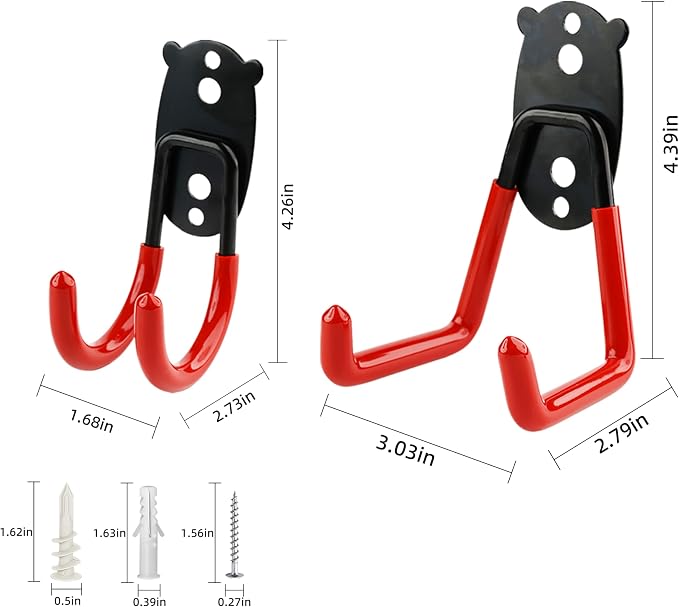 Garage Hooks Heavy Duty, Medium Square Hooks Set Wall Mount, Anti-Slip PVC Coated Steel Utility Storage Organizer for Hanging Ladders, Bikes, Garden Tools and Hoses 8 Packs