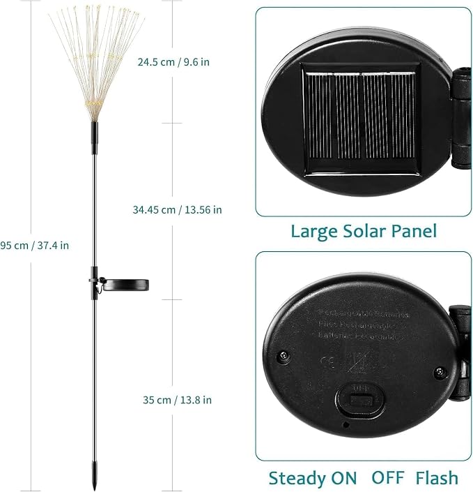 JJGoo Solar Firework Lights, 2 Pack 120 LEDs 2 Lighting Modes Solar Garden Lights Outdoor Waterproof for Yard Patio Walkway Pathway Party Wedding Christmas Decorative - Green and Purple