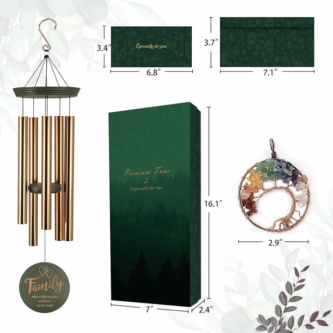 ASTARIN Wind Chimes for Outside, Large Outdoor Windchimes with Engraved Tree of Life, Premium Tuned Metal Chimes for Mother/Grandma, Home & Garden Decor with Soothing Tone