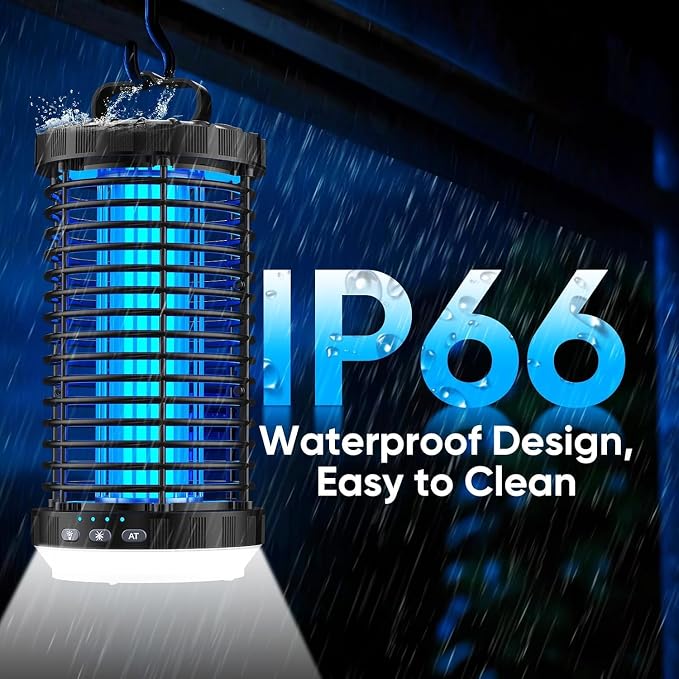 Bug Zapper Outdoor, 2026 Upgraded 3 in 1 Rechargeable Bug Zapper with 5000mAh Battery & LED Night Light, 4000V Cordless Waterproof Mosquito Zapper for Outside,Patio,Backyard,Garden Black 01