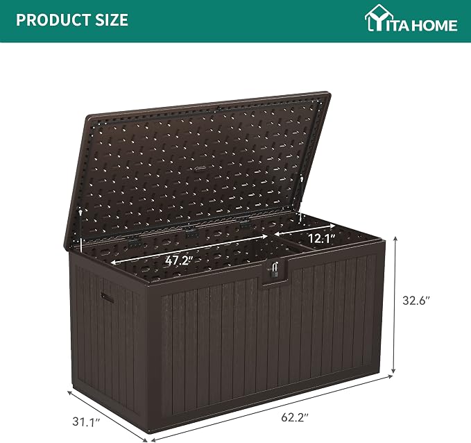 YITAHOME 260 Gallon Double-Wall Deck Box with Divider & Side Handles | Outdoor Large Storage for Patio Furniture Cushions, Garden Pool Accessories, Water Resistant & Lockable