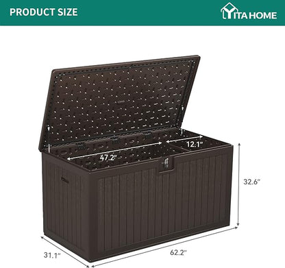 YITAHOME 260 Gallon Large Deck Box with Divider & Side Handles | Outdoor Double-Wall Storage for Patio Furniture Cushions, Garden Pool Accessories, Waterproof & Lockable