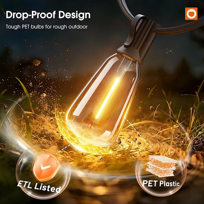 addlon 200FT(50FT*4) Outdoor String Lights for Outside Waterproof Patio Lights with Plastic ST38 LED Edison Bulbs Outdoor Lighting Extra Long for Backyard Bistro Porch Garden Pergola Party Decor