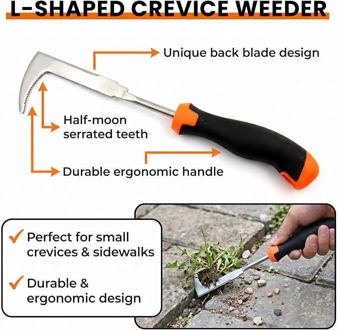 3 Pcs Garden Weeding Tool Set - Stainless Steel Manual Weed Puller with Non-Slip Handle for Yard Lawn Farm