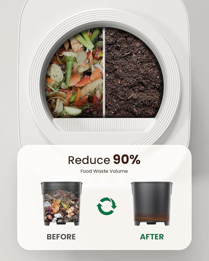 4L Electric Composter for Kitchen, Smart Countertop Compost Bin, Odorless | Low Noise | Auto-Cleaning | Turn Food Waste into Fertilizer, Indoor Food Waste Compost Machine, White