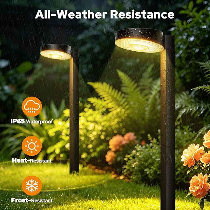 APONUO Solar Pathway Lights Outdoor, 3 Color Temperatures Selectable CCT, Focused Ground Spot Lens, Brighter Up to 12 Hrs IP65 Waterproof Path Lights for Walkway Driveway Yard Garden, Black, 8 Pack