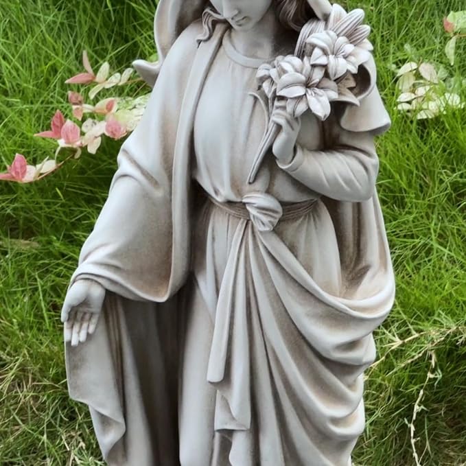 Grace4Joy Virgin Mary Statue Outdoor, 24 Inches Blessed Mother Mary Garden Statue, Rustic Saint Mary Holding Lilies Outdoor Sculpture for Home Yard Patio Lawn Hallway Decor