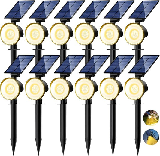 nipify 12 Pack Solar Spot Lights Outdoor Waterproof with 3 Modes, Solar Spotlight Light for Outside Yard Landscape Lighting Pathway Lights Wall,Warm White