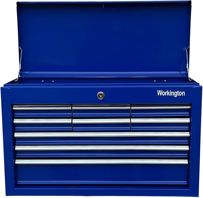 Workington Portable Metal Tool Chest with 9 Drawers, 24" 9-Drawer Tool Chest Cabinet with Ball Bearing Drawer Slides, Steel Tool Storage Box Organizer 4006 Blue