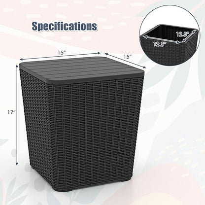 Tangkula 11.5 Gallon Water-proof Deck Box, Outdoor Patio Storage Box w/Removable Lid &, Faux Rattan Storage Container Side Table, All Weather Patio Furniture Extra Seat for Poolside (Black)