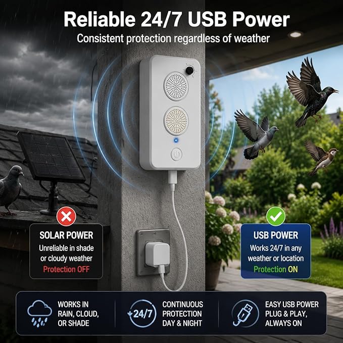 2026 Ultrasonic Bird Repellent Devices Outdoor Bird Repellent for Attic,Rechargeable Pigeon Deterrent Ultrasonic Bat Repellent Indoor to Keep Birds Away from Porch,Yard,Garden,Balconies