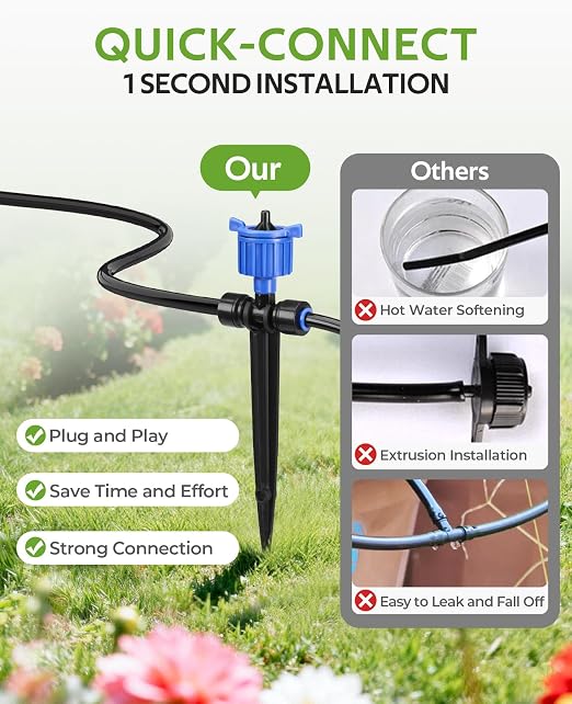 HIRALIY 50FT Drip Irrigation System with Timer, Pressure Compensated Watering Kit with 12 Adjustable Emitters, Quick Connect Garden Irrigation for Patio Pots, Raised Beds and Plants