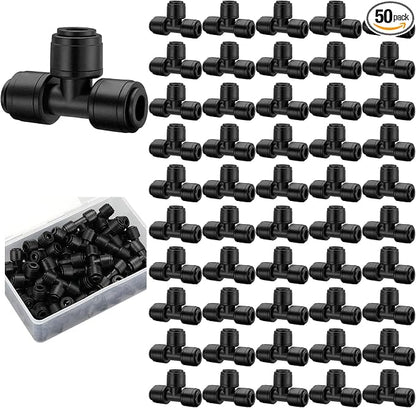 Weysat 50 Pack Quick Connect 1/4" Drip Irrigation Tee Connectors, Universal Fittings for 1/4 Inch Tubing, Leak Free Fitting for Sprinkler or Drip Irrigation System, Easy to Install for Gardens Farms