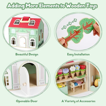 SIMPLIPLAY Montessori Wooden Garden Toys, Vegetable Matching Toy, Toy Food | 45pcs Wooden Dollhouse Kit, Educational Farm Pretend Play & Play Food Sorting for Toddler Kids Boys Girls Birthday Christmas