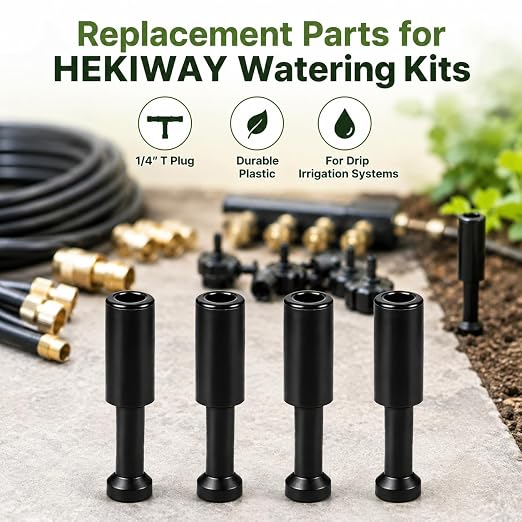 4-Pack 1/4 inch drip Irrigation T Plugs for HEKIWAY Watering Kits; Ideal for Sealing tubing Ends and Quick Repairs.
