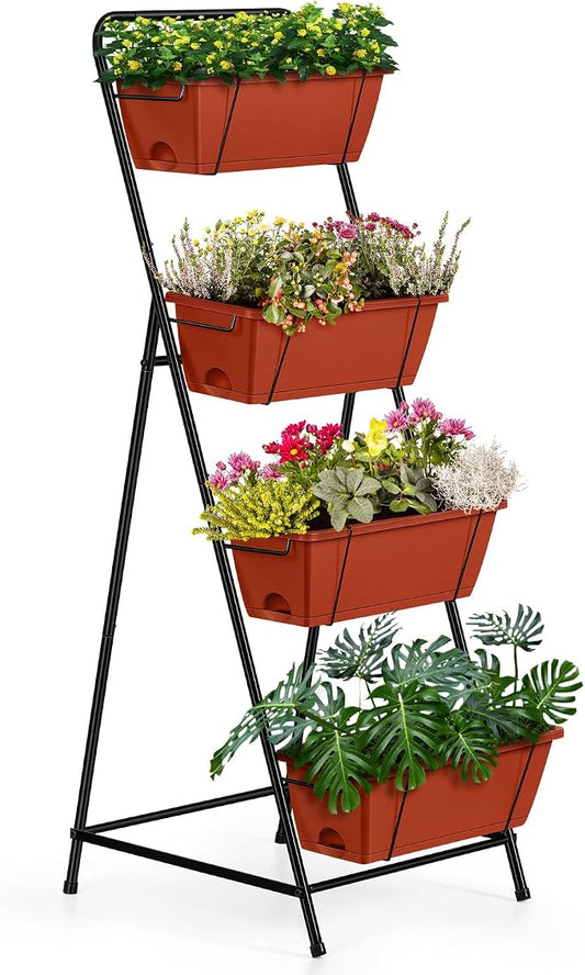 4 Tier Vertical Raised Garden Bed Planters for Outdoor Plants Herb Garden Planter with Drainage Holes Standing Garden Planters for Herbs Flowers Vegetables Plants (Brick Red)