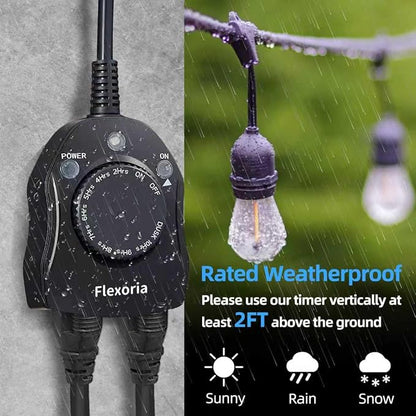 Outdoor Timer Outlet Waterproof, Dusk to Dawn Light Sensor Timer, 2 Grounded Electrical Outlets for Outdoor Lights, 15A/1875W, ETL Listed (1 Pack)