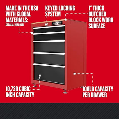 CRAFTSMAN Garage Storage Cabinet, Metal, Freestanding, 5-Drawers (CMST22602RB)