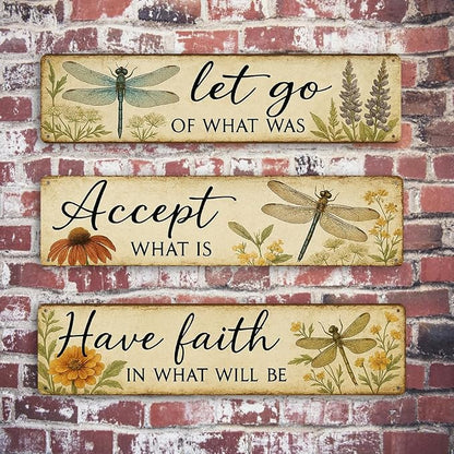 3 Pcs Retro Dragonfly Metal Tin Sign, Vintage Inspirational Quote Wall Art for Outdoor Garden, Bathroom, Home Decor, Unique Gift for Women