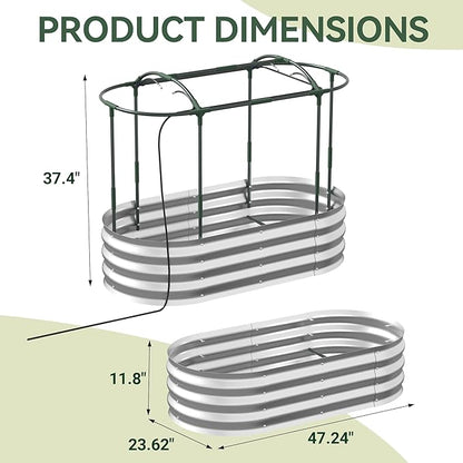 Lineware Raised Garden Bed with Self-Watering System, 4x2x1 ft Elevated Planter Boxes Outdoor with Mesh Cover, Oval Galvanized Raised Beds for Gardening,Vegetables,Flowers, Backyard, Patio