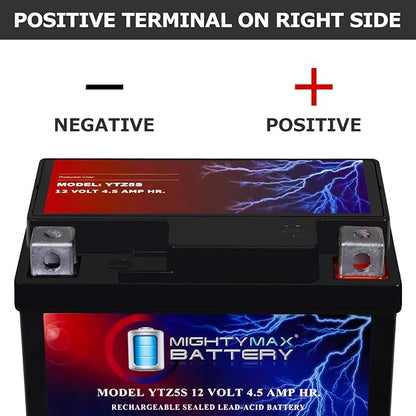 Mighty Max Battery YTZ5S - 12 Volt 4.5 AH, 65 CCA, Rechargeable Maintenance Free SLA AGM Motorcycle Battery