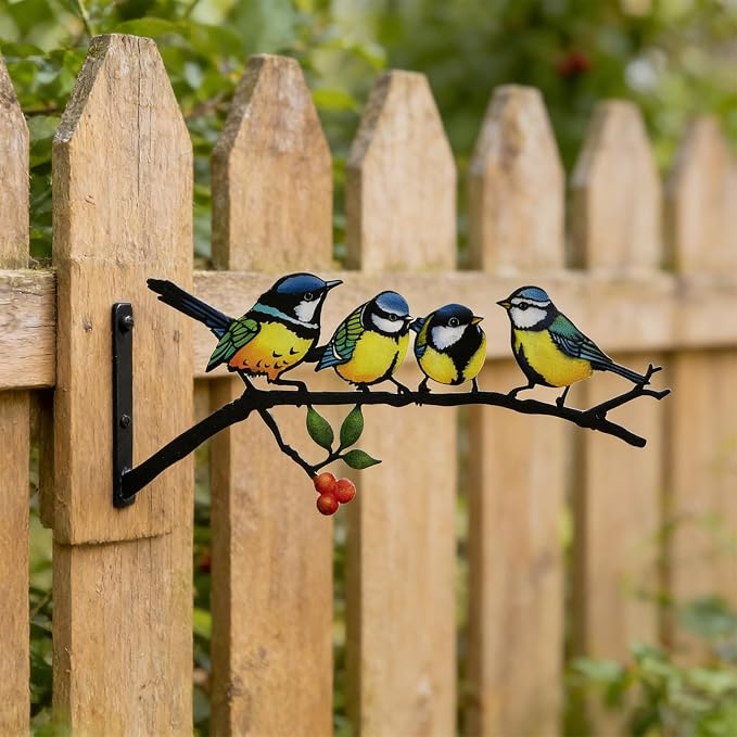Metal Bird Wall Art Decor,Outdoor Wall Decor for Garden Fence Porch, Weatherproof Fence & Garden Decorations, Metal Yard Art for Patio Wall