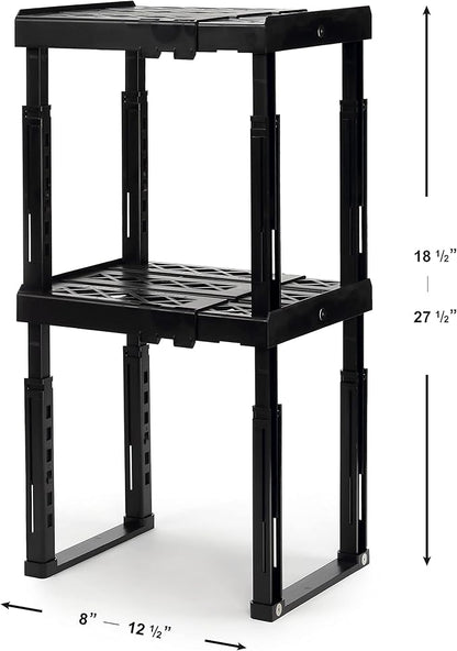 Tools-for-School Height & Width Adjustable Locker Shelf - Strong ABS Plastic - Width Adjusts from 8"-12.5" & Height Adjusts from 10"-14" - Patented Design - BEWARE OF CHEAP IMITATIONS - 2 Pack (Black)