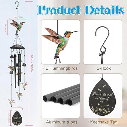 Hummingbird Wind Chimes Outdoor Durable Metal Windchimes Garden Patio Decor | Hummingbirds Gifts for Women/Men, Garden/Yard Decor, Memorial/Birthday Gifts for Grandma/Mom, Birds Chimes for Outside