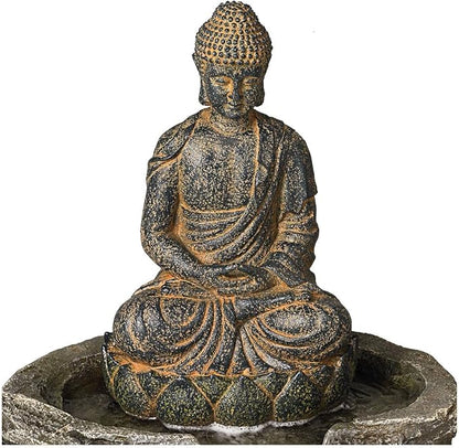Sitting Buddha 21" High Large Zen Asian Indoor Outdoor Decor Faux Stone Floor Fountain with Light LED Standing Waterfall Water Feature for Outside Garden Patio Yard Backyard Porch - John Timberland