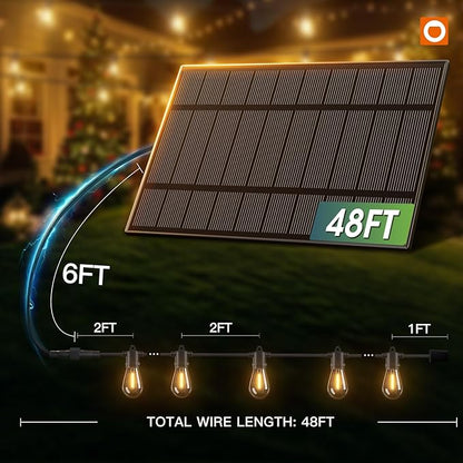 addlon 54FT Solar String Lights Outdoor Waterproof with USB Charging & Remote Control - Dimmable Solar Power Patio Lights with 26 LED Bulbs for Porch, Garden, Yard, Market, Bistro - Lasts 20+ Hrs